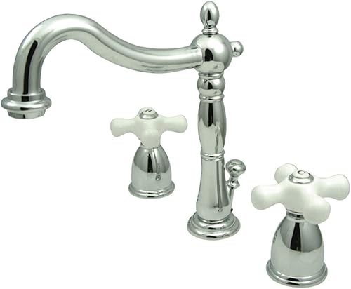 Miniatura 10 de Kingston Brass KB1972PX Heritage Grifo de lavabo generalizado con mango cruzado de porcelana, latón pulido