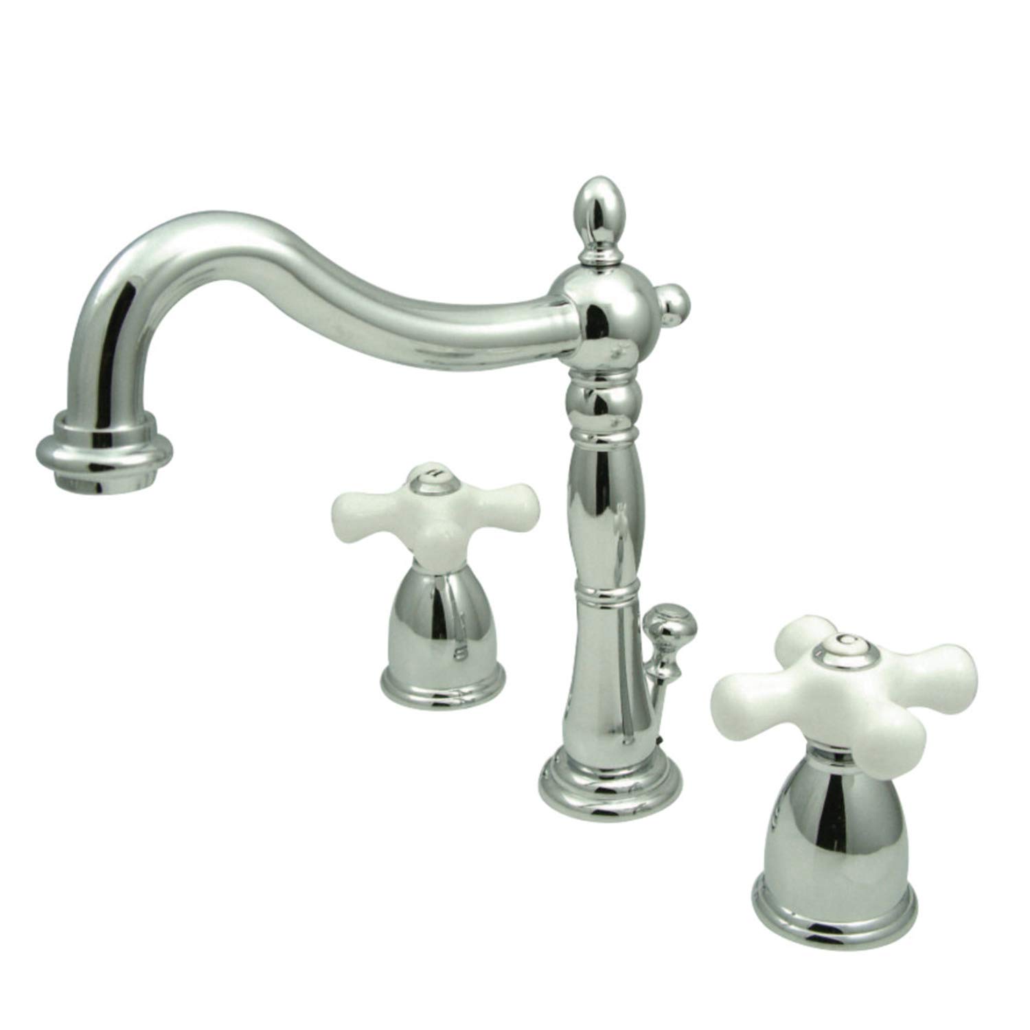 KB1971PX Heritage Widespread Lavatory Faucet with Porcelain Cross Handle, Polished Chrome,8-Inch Adjustable Center