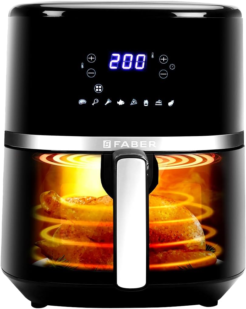 6L 1500W Digital Air Fryer | Fry, Bake, Roast, Toast, Defrost, Grill & Reheat | 85% Less Oil, 360° Air Cooking | 8-Preset Menu, LED Display & Touch Control, Non-Stick Pan, View Window | (Black)