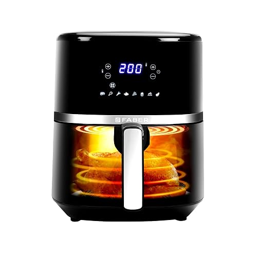 Faber 6L 1500W Digital Air Fryer | Fry, Bake, Roast, Toast, Defrost, Grill & Reheat | 85% Less Oil, 360° Air Cooking | 8-Preset Menu, LED Display & Touch Control, Non-Stick Pan, View Wi