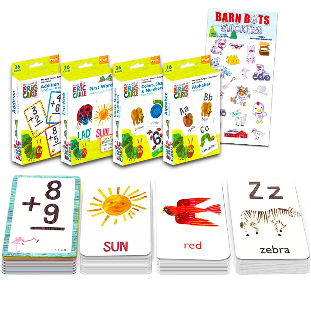 World of Eric Carle Flash Cards Bundle ~ ABC, Numbers, Colors, Shapes, and Separately Licensed Crenstone Alphabet Stickers