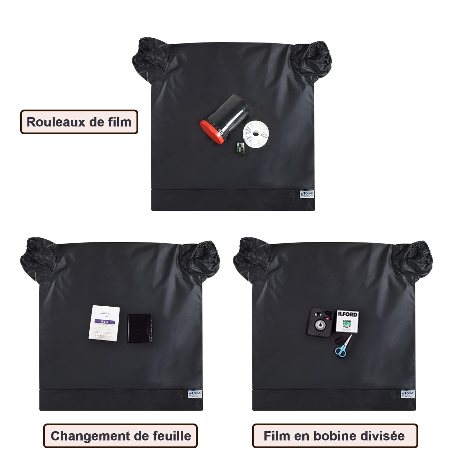 eTone Manchon de Chargement de Films transportable (Chambre Noire) Sac à Fermeture Double Couche de Dimensions 55x58cm (21.6x22.8) extérieure (M Bag)