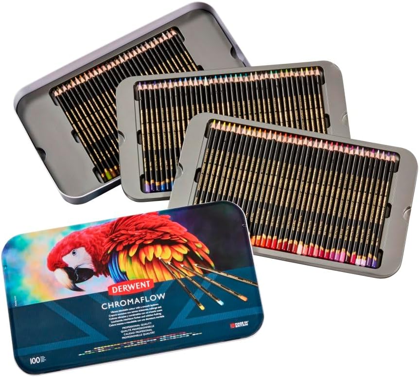 Derwent Chromaflow Pencils, Set of 100 in Tin, 3.5mm Round