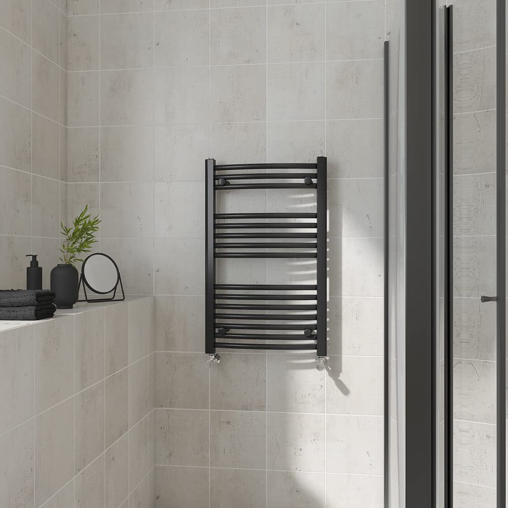 Warmehaus Curved Heated Towel Rail Black Bathroom Ladder Style Radiator Central Heating 800X500mm