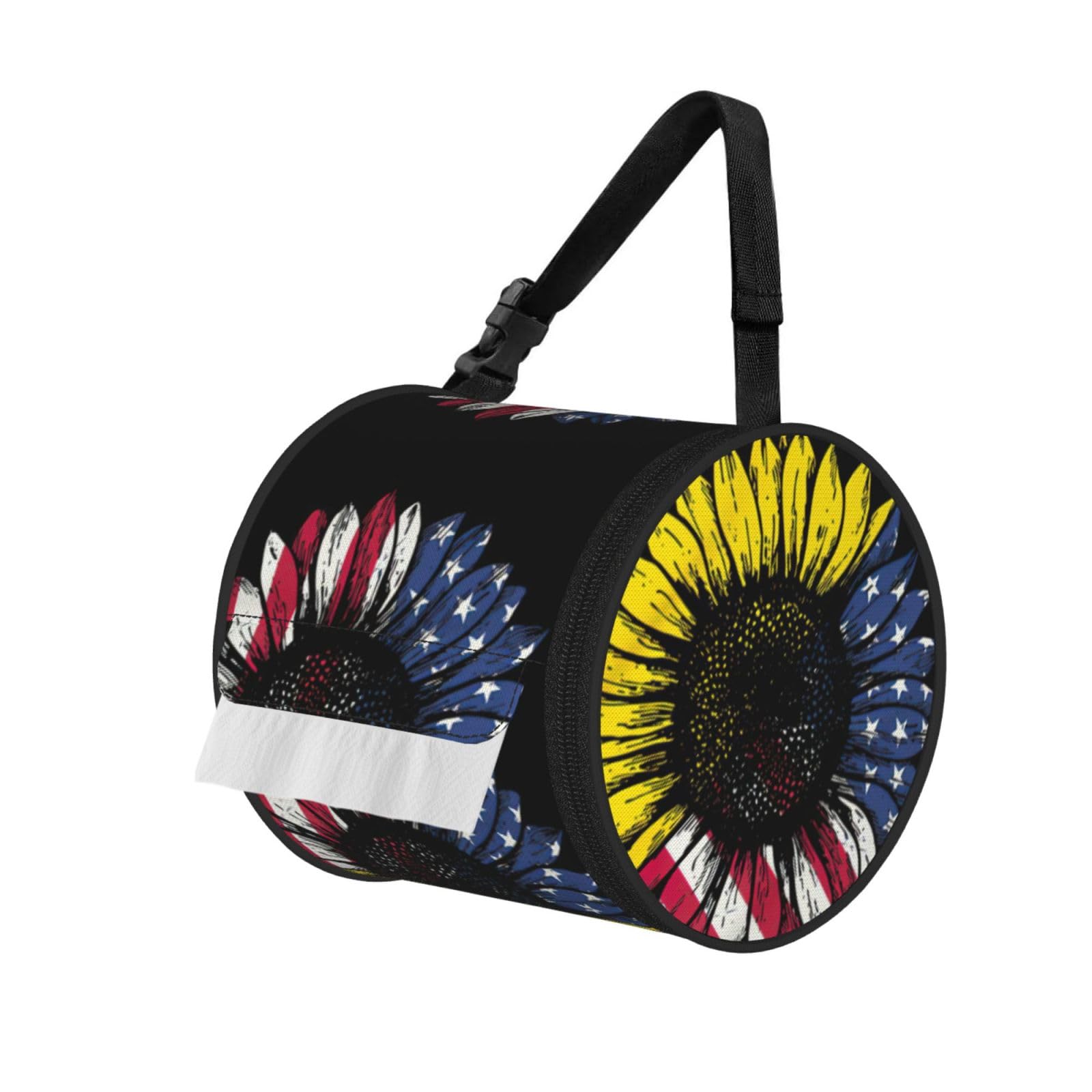 Sunflower American Flag Print Fashion Tissues Organizer Box, Hanging Tissue Holder For Purse Coins For Car Office Daily Outing