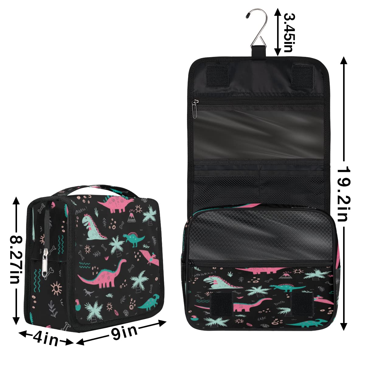 Podróżna kosmetyczka z dinozaurem zabawny dinozaur torba do mycia torba unisex wiszące przybory toaletowe kosmetyczny organizer do makijażu, wielobarwny, Jeden rozmiar