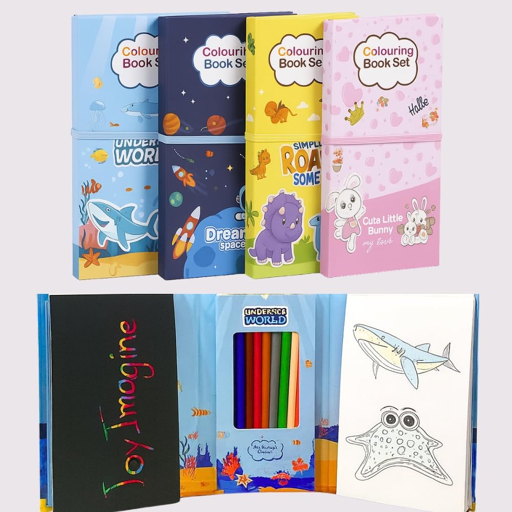 Toy Imagine Coloring Book Set for Kids – Art & Craft Kit with Coloring Sheets, Pencils & Scratcher | Creative Drawing & Activity Gift for Boys & Girls | Pack of 1 (Color May Vary)-picture-23