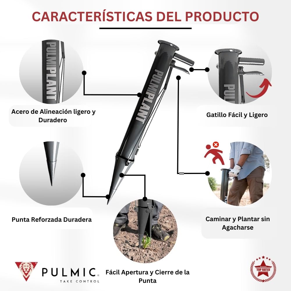 KAMIKAZE Kit Plantación Jardín: Plantadora Manual para Bulbos con Doble Asa y Liberación Automática + Pala de Mano Excavadora con Mango de Madera, Acero Resistente con Pintura Epoxy