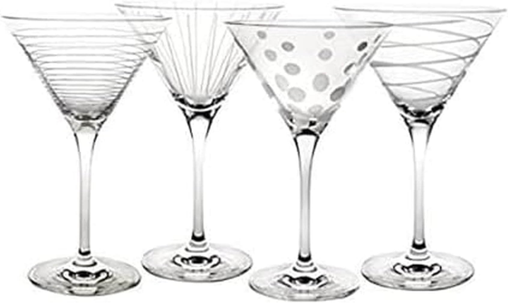 Cheers 10-Ounce Martini Glasses, Fun Etched Designs, Durable Clear Glass Cocktail Glassware, Set of 4, Perfect for Entertaining and Gifting