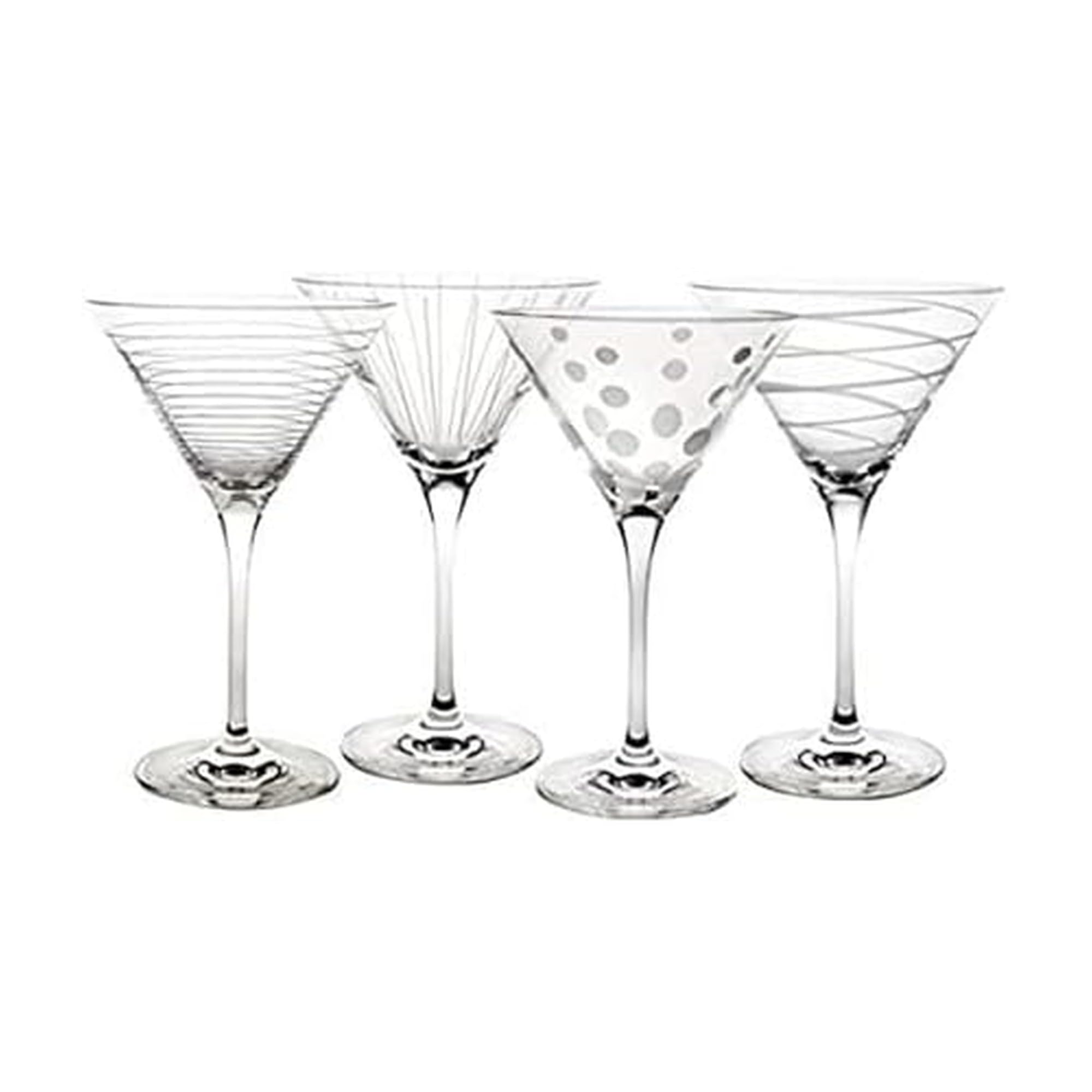 Cheers 10-Ounce Martini Glasses, Fun Etched Designs, Durable Clear Glass Cocktail Glassware, Set of 4, Perfect for Entertaining and Gifting