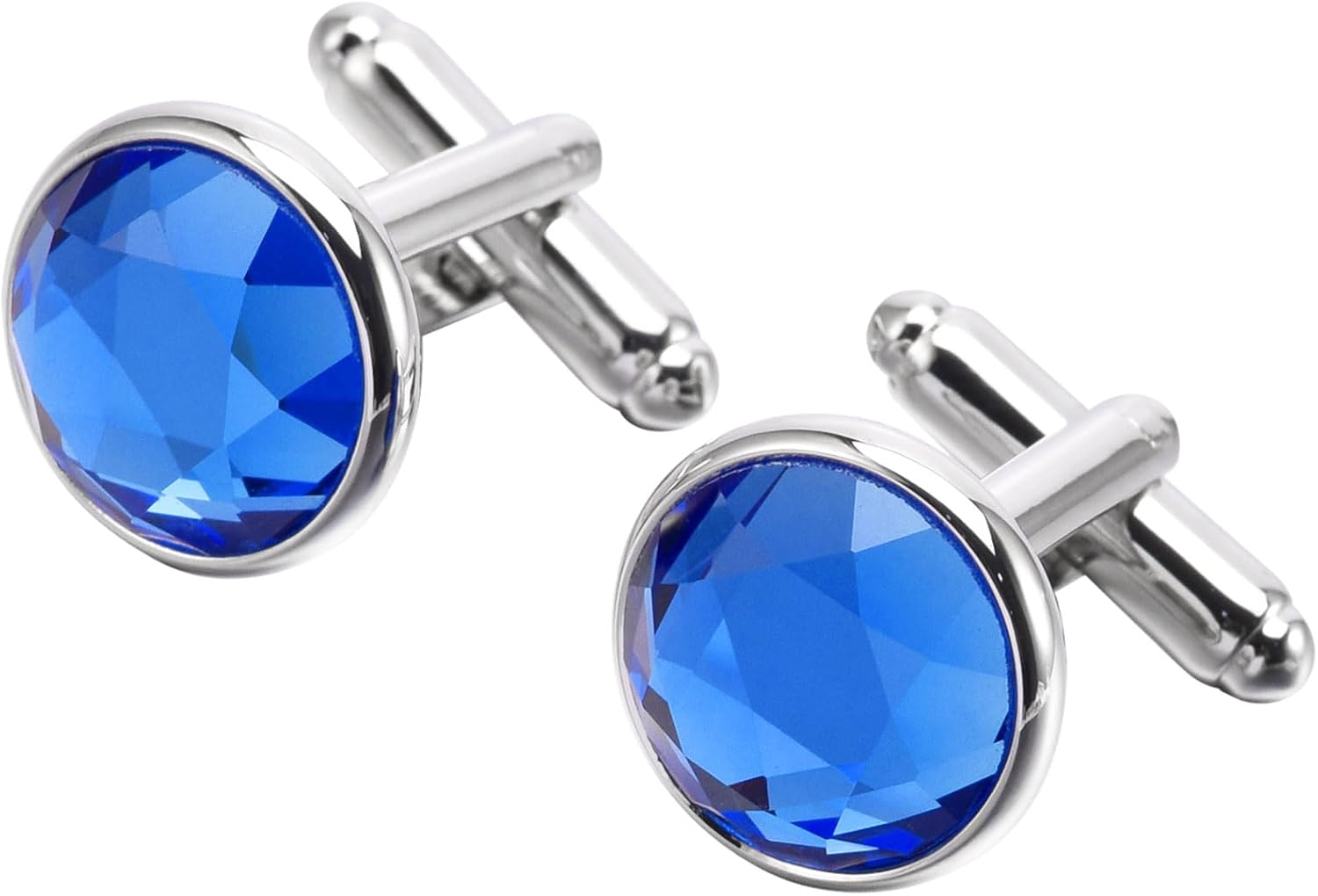 ZEEY Blue/Gray Round Crystal Cufflinks for Men Women Silver Faceted Gemstone Men's Cufflink Jewelry Set for Business Wedding Party Formal Office Daily Tuxedo Dress Shirt Accessories