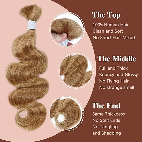 Miniatura 2 de Extensiones de cabello humano virgen brasileño 100 % sin procesar para trenzar, 100 % sin procesar, cabello humano micro trenzado, 3.53 oz, sin