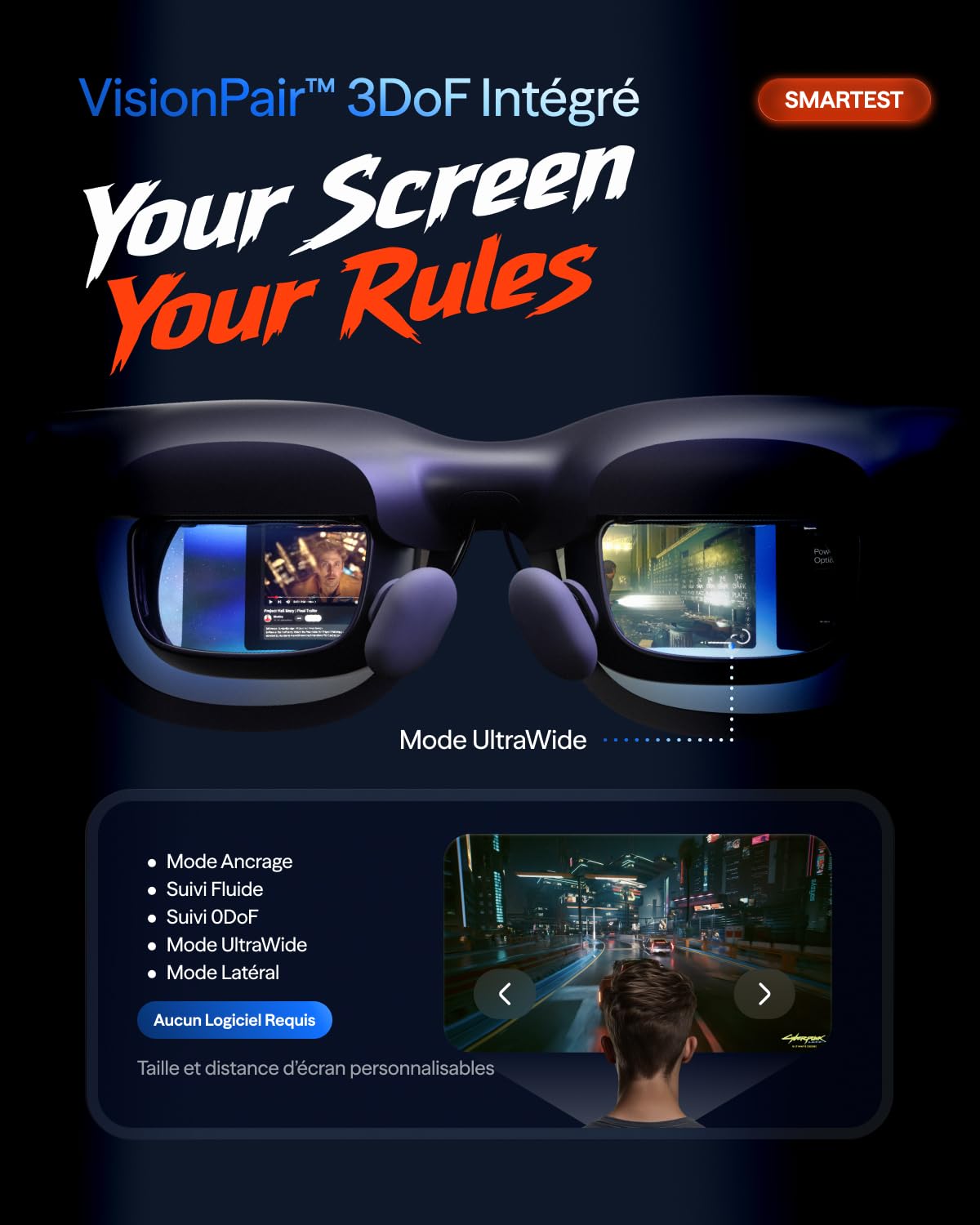 VITURE Beast Lunettes XR, 174” 1200p 58° FOV, VisionPair™ 3DoF Intégré, Harman Audio, Lunettes AR pour iPhone/Android/Mac/PC/Switch 2 – Les Plus Grandes. Les Plus Lumineuses. Les Plus Intelligentes.