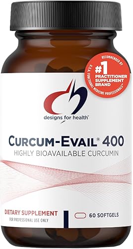 Designs for Health Curcum-Evail 400 - Suplementos de curcumina de cúrcuma biodisponibles - Tecnología de emulsión Evail - Complejo C3 de curcumina