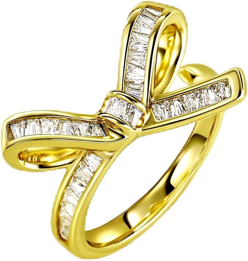 LUCA SMITH Adjustable 14K Gold Rings for Women, Butterfly Bow Cubic Zirconia Open Ring, Non Tarnish Waterproof Stackable Everyday Fashion Jewelry