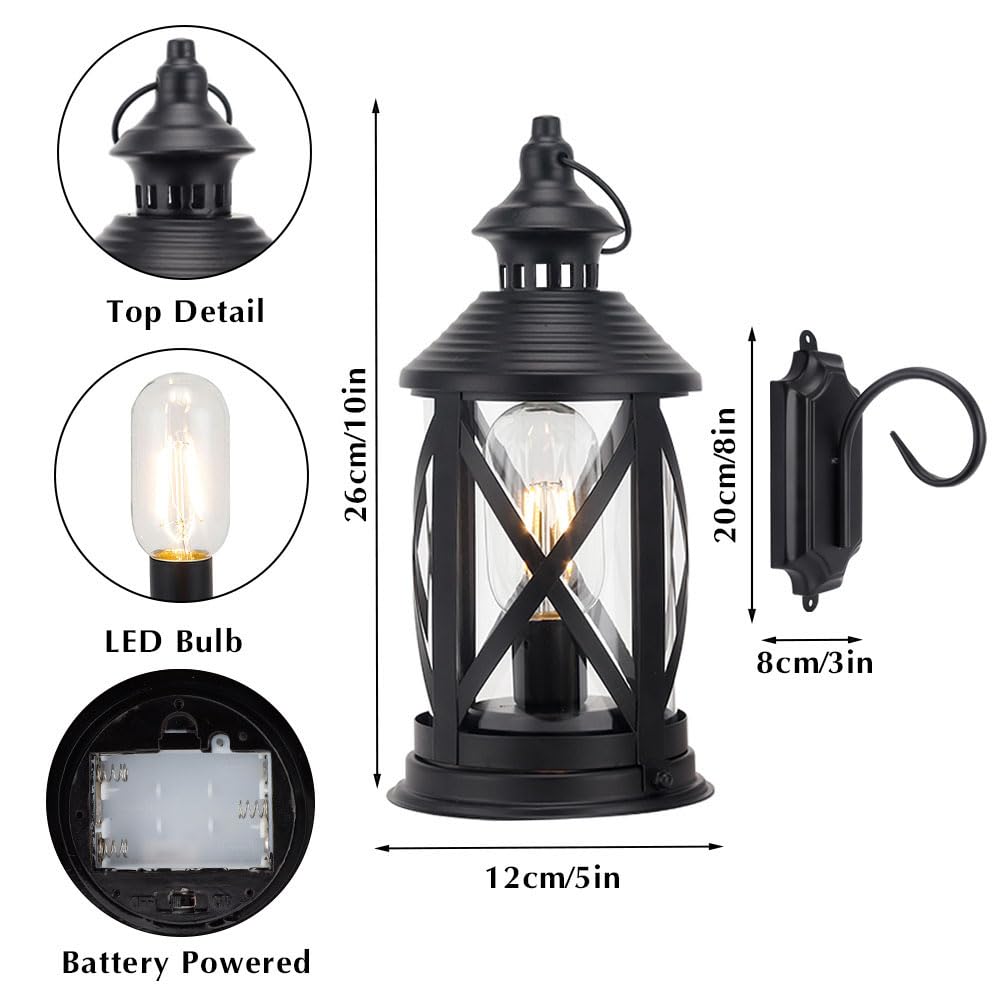 TRIROCKS 2er-Set Batteriebetriebene Wandleuchten aus Metall Dekorative Kabellose Tischlampen LED-Hängelampen aus Edison mit Haken für Heimdekoration Terrasse Garten Hochzeitsfeiern Drinnen Draußen