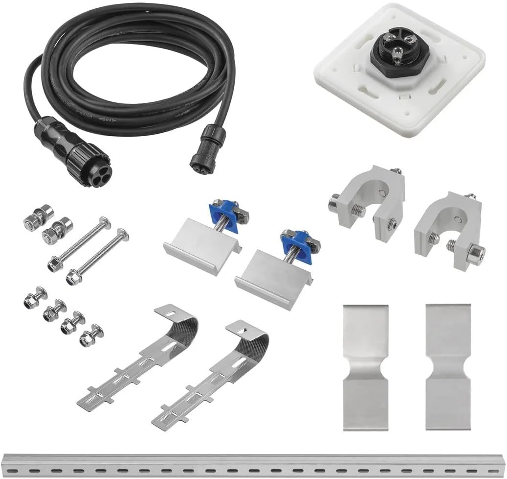 Close-up of the Parkside Micro Inverter PMW 300, a black rectangular device with connectors and an MPPT LED indicator.