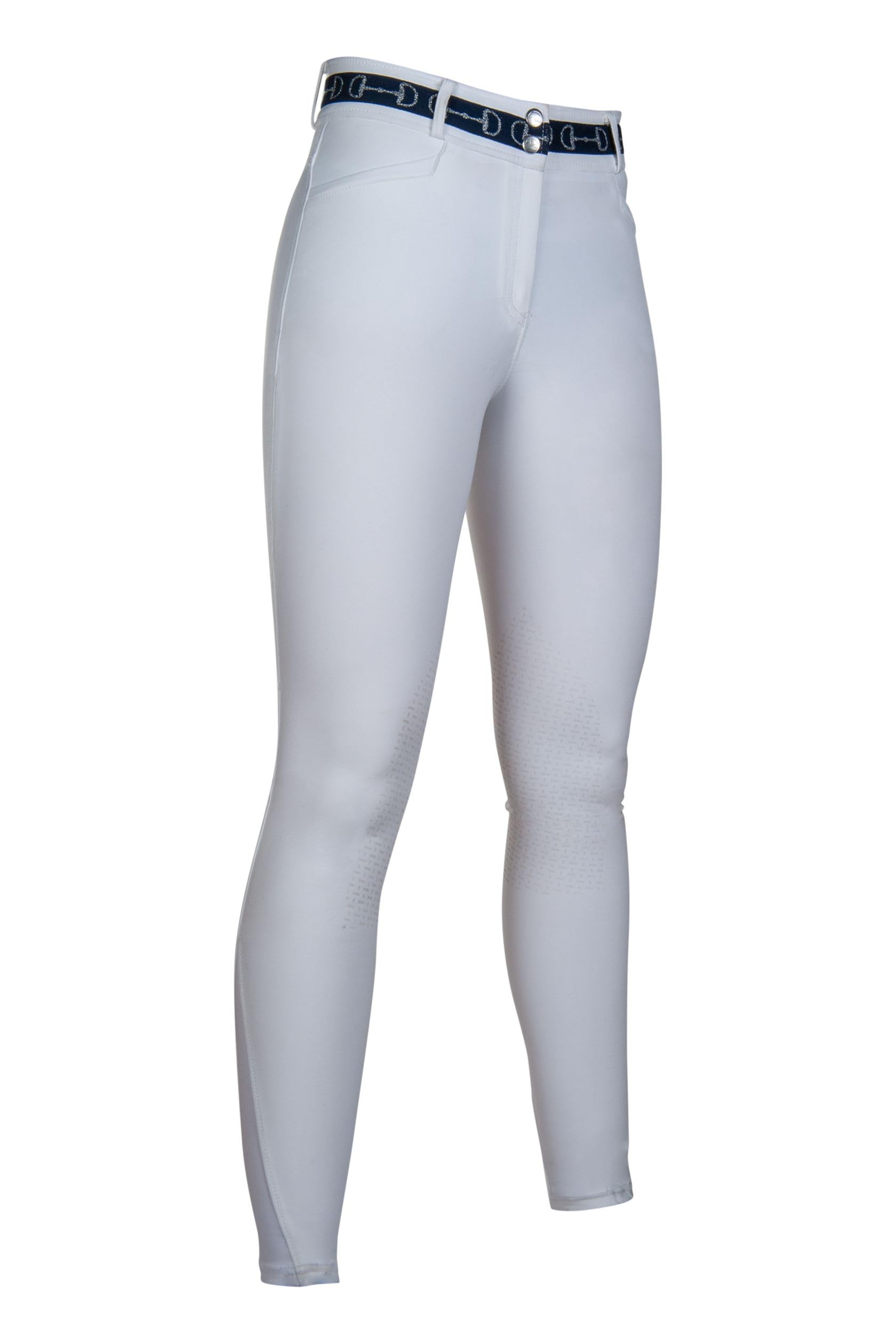 HKM Women's Monaco Style Silicone Knee Patch Riding Breeches, White, 34