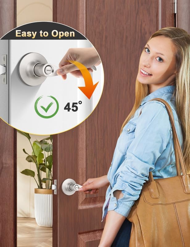 Image of Mengico 3 Pack Satin Nickel Privacy Door Lever, Modern Interior Door Knobs Locks for Bedroom and Bathroom, Heavy Duty Door Handle, Reversible Wave Lever Handle
