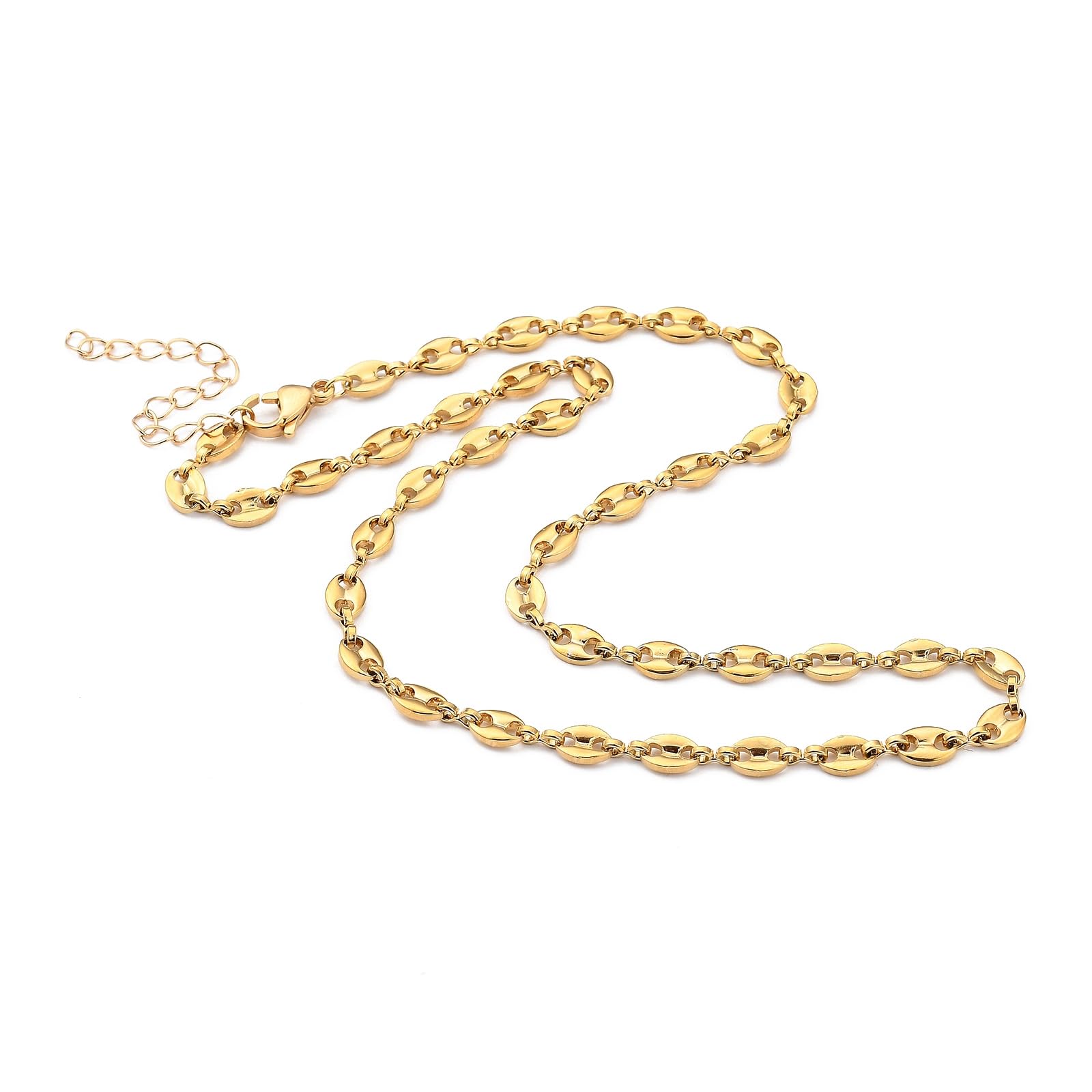 Airssory 5 Pcs Coffee Bean Chain Golden Color 304 Stainless Steel Chain with Lobster Claw Clasps for DIY Jewelry Necklace Craft 17.72 inch(45cm)