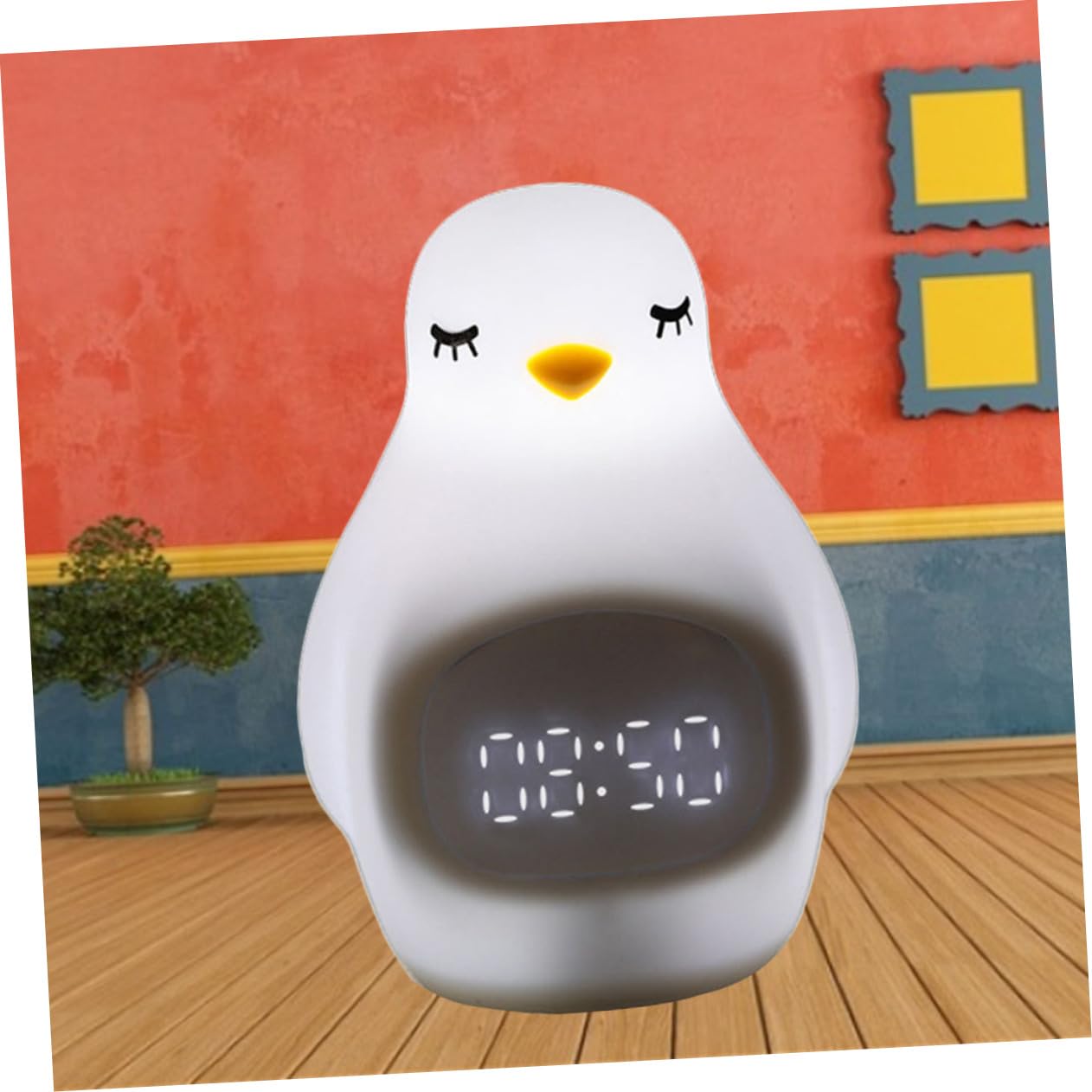 ORFOFE Kreativer LED Pinguin Wecker aus Silikon mit Alarmfunktion und Hautähnlicher Oberfläche Digitale Lampe für Kinderzimmer und Schlafzimmer Weiß