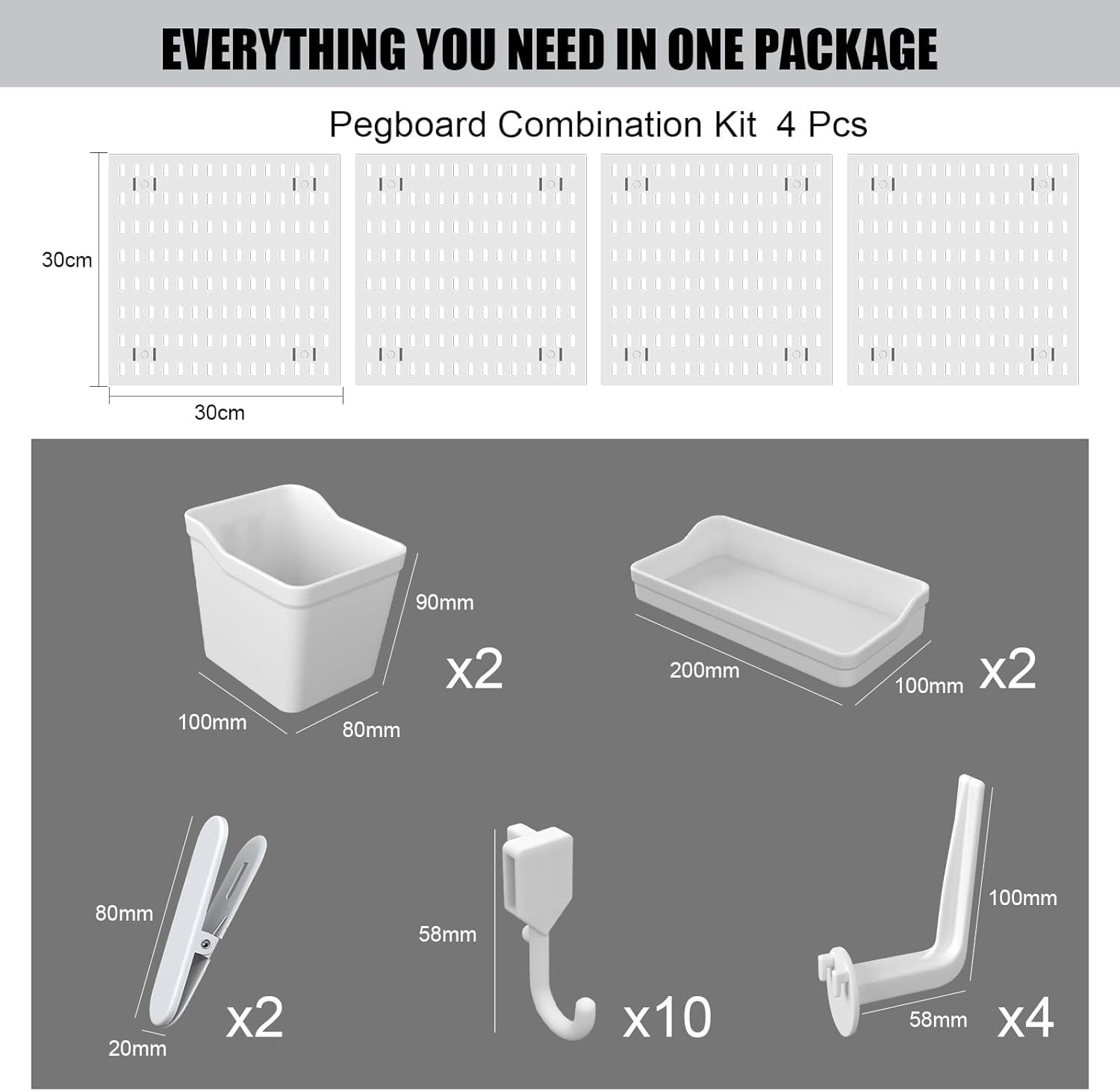 Stecktafel Set mit 4 Stecktafeln (30x30cm) + 20 Zubehör für Raumaufbewahrung, Organisation und Dekoration, Freie Kombination und Einfache Installation (Weiß)