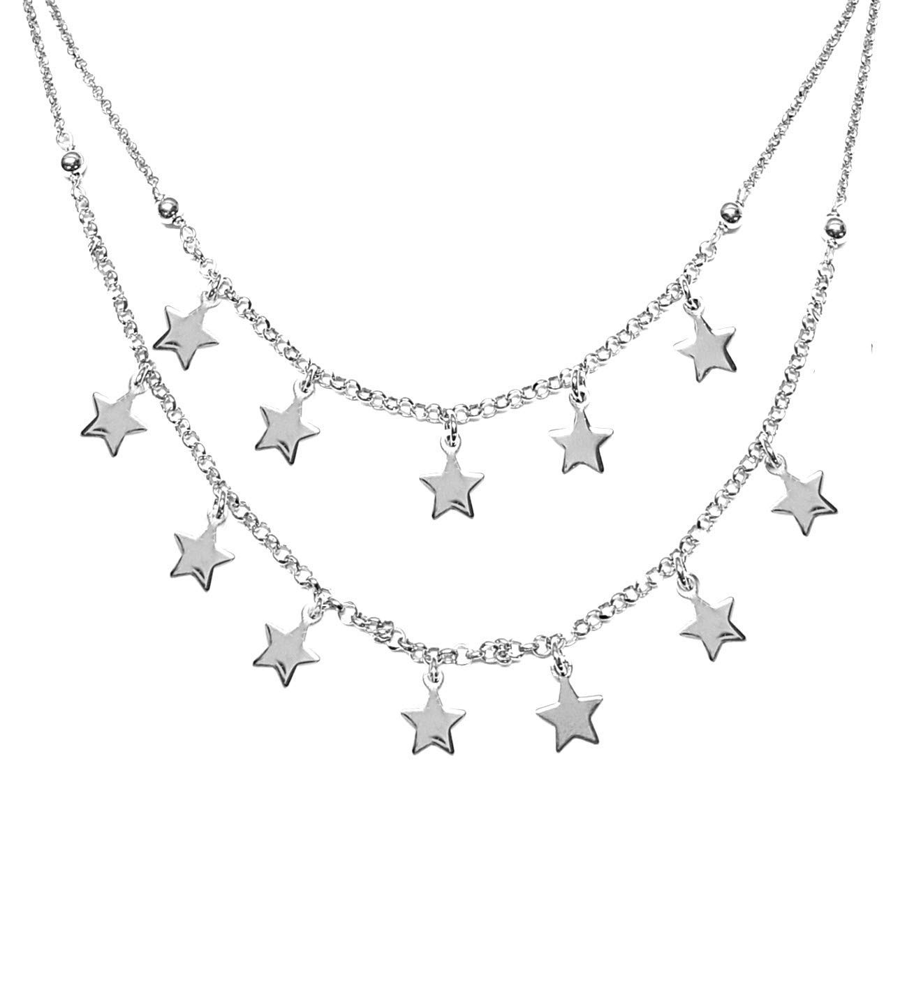 Linea Italia Gioielli - Collana per Donna a Due Fili con Stelle in Argento 925 - Made In Italy