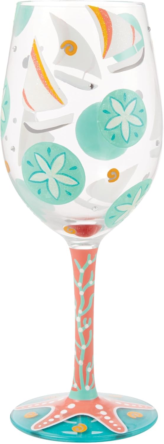 Enesco Lolita Designs Sailboats and Sand Dollars Hand-Painted Artisan Wine Glass, 15 Ounce, Multicolor - Image 3