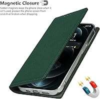 Vista 45 de iCoverCase Funda tipo cartera compatible con iPhone 13 Pro Max con ranuras para tarjetas, funda magnética de piel auténtica con bloqueo RFID, Naranja