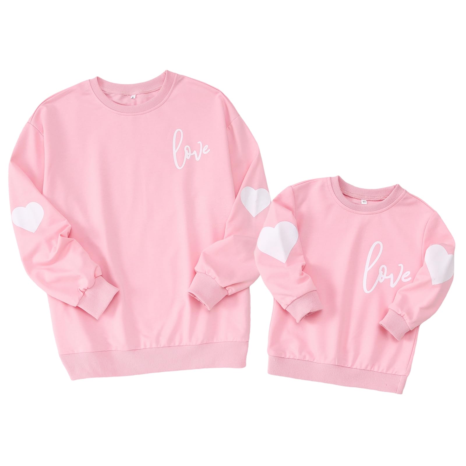 MODNTOGA Mommy and Me Valentine's Day Crewneck Sweatshirt Love Heart Graphic Tops Long Sleeve Pullover Family Matching Outfit