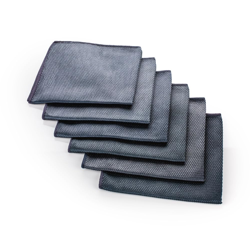 The Rag CompanyDiamond Weave Glass & Window - Detailing Towels to Polish Mirrors & Chrome, Snakeskin Like Texture, Lint-Free, Streak-Free, 280gsm, 16in. x 16in, Black (6-Pack)