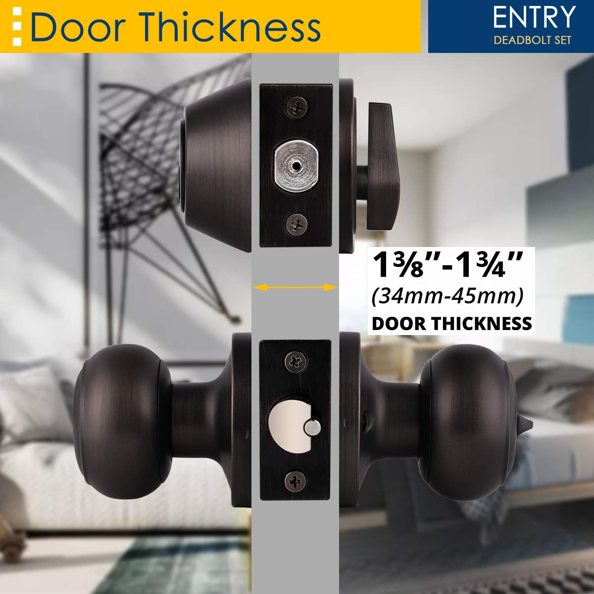 3 Pack Entry Door Knob and Deadbolt Set, Keyed Alike Oil Rubbed Bronze Exterior Door Knob with Single Cylinder Deadbolt Lock Set, Front Door Knob and Deadbolt for Entrance and Office Door