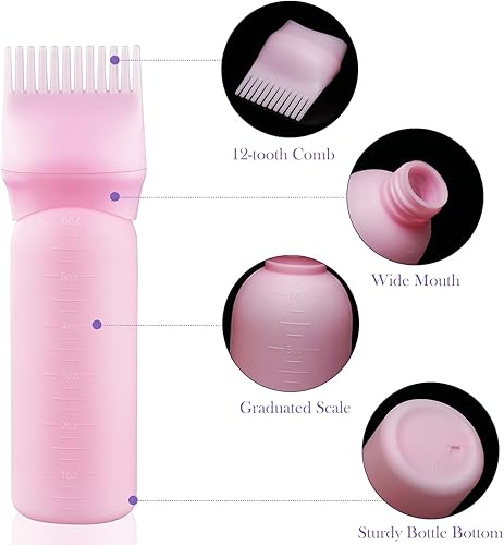 Miniatura 4 de Cosywell Botella aplicadora de peine de raíz de 6 onzas, cepillo aplicador de tinte para el cabello, paquete de 3 unidades para peine de raíces de