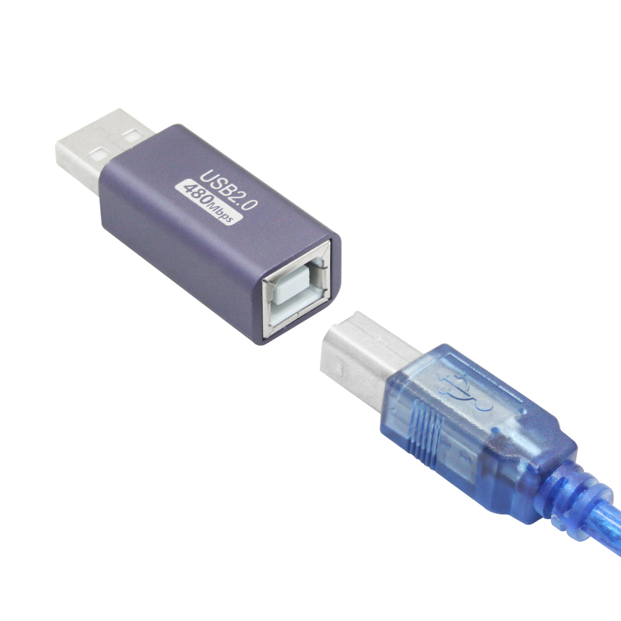 USB 2.0 B Type Connector Adapter, USB A Male to USB B (MIDI) Female Power and Data Extension Adapter, Aluminum Alloy Housing, for Electronic Piano, Printer, Scanner etc, 2Pcs