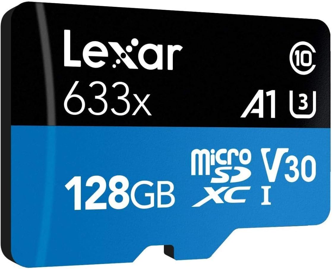 Lexar High-Performance 633x 128GB microSDXC UHS-I Card with SD Adapter, C10, U3, V30, A1, Full-HD & 4K Video, Up To 100MB/s Read, for Smartphones, Tablets, and Action Cameras (LSDMI128BBNL633A)