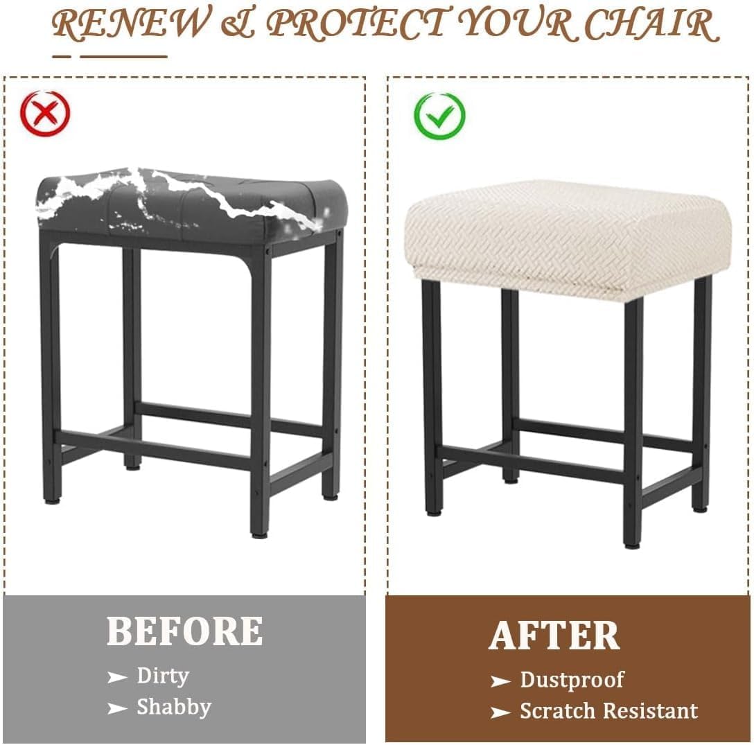 Rectangle Stretch Counter Height Barstool Slipcovers Rectangular Vanity Stool Cover Kitchen Counter Saddle Seat Cover 4PC Beige