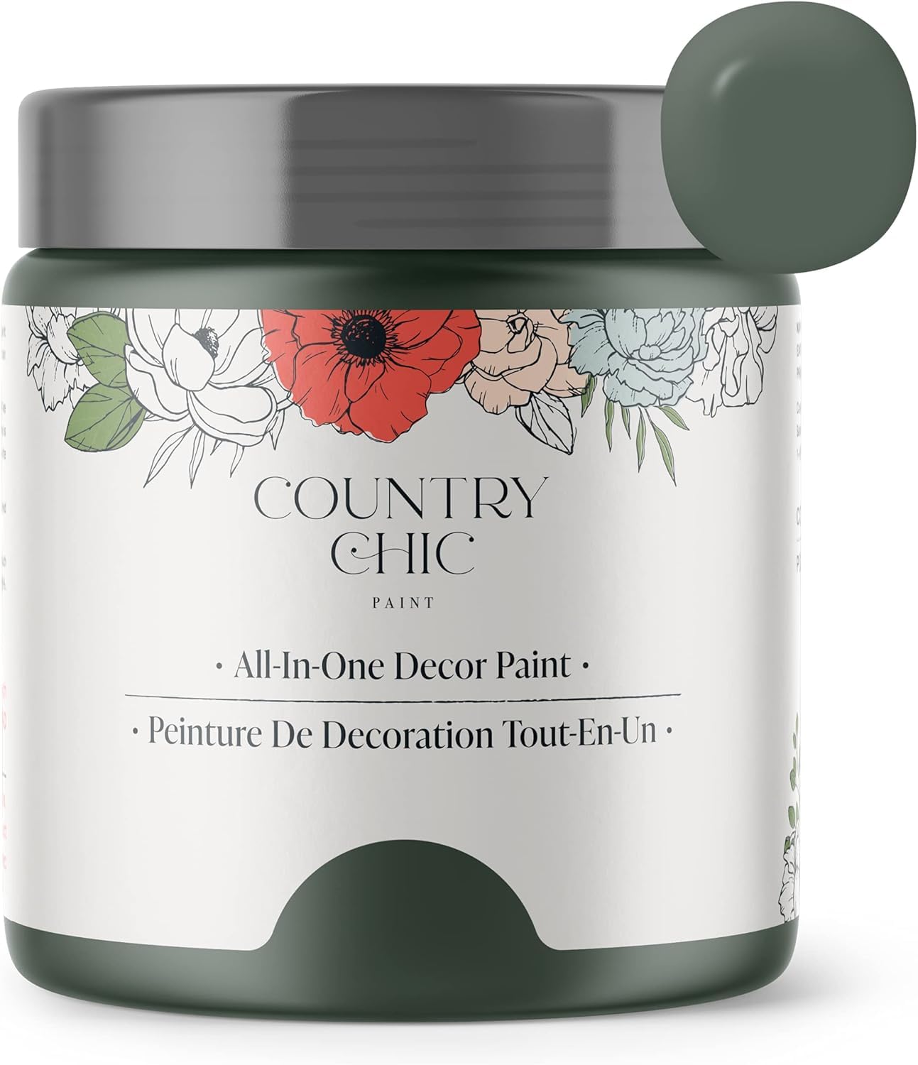 Country Chic All-in-One Chalk Paint for Furniture, Cabinets, Home Decor, Eco-Friendly, Matte Finish, Built-In Primer &amp; Top Coat for Wood, Metal - Nocturnal (Dark Greyish Green) sample (4 oz)