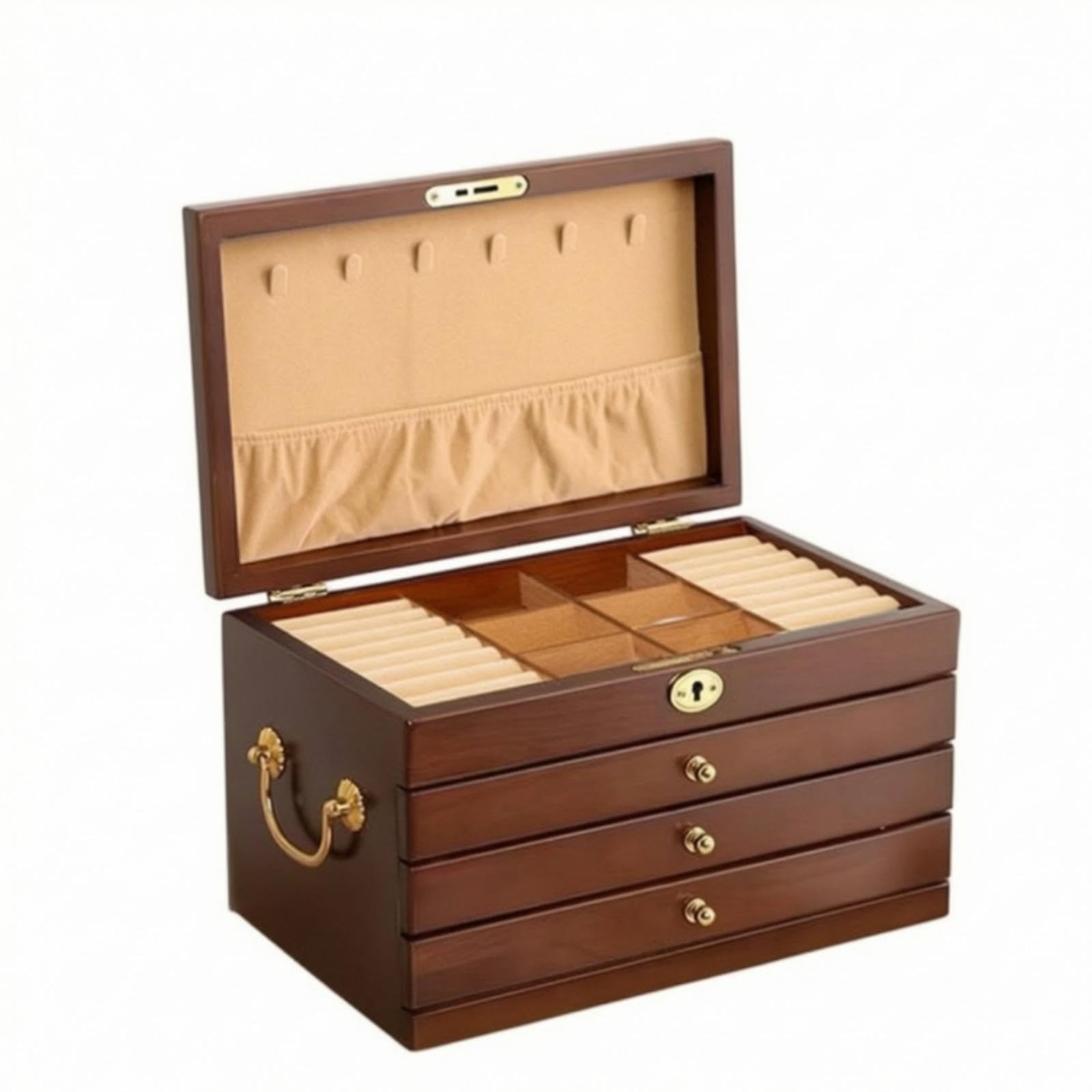 Wooden Jewelry Box Handcrafted-Style Jewelry Organizer with Drawers Compact Desktop Organizer with Drawers for Women, Dresser, Vanity, Bedside Table Velvet Hook W Lock-image-16