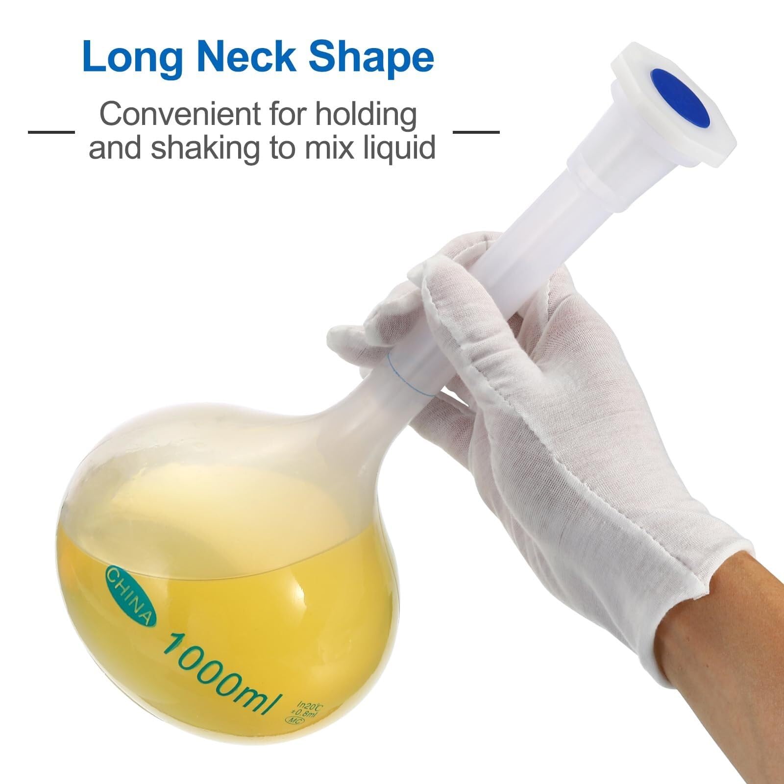 Matraz Aforado Polipropileno 250ml - Matraz de Medida Laboratorio Irrompible con Tapón y Graduación Azul(2,1000ml)