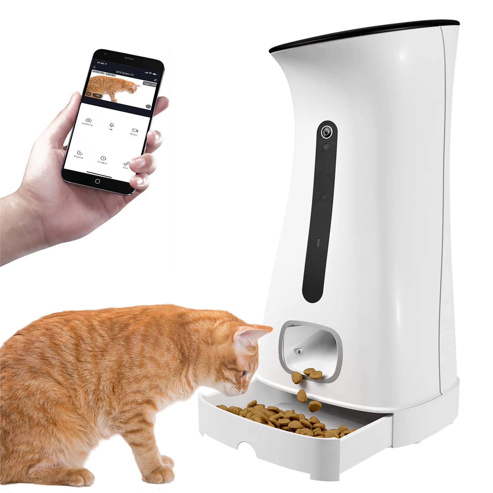 Automatic Dog Feeder with HD Camera, WiFi Cats Food Dispenser Timer Programmable, Portion Control & 
