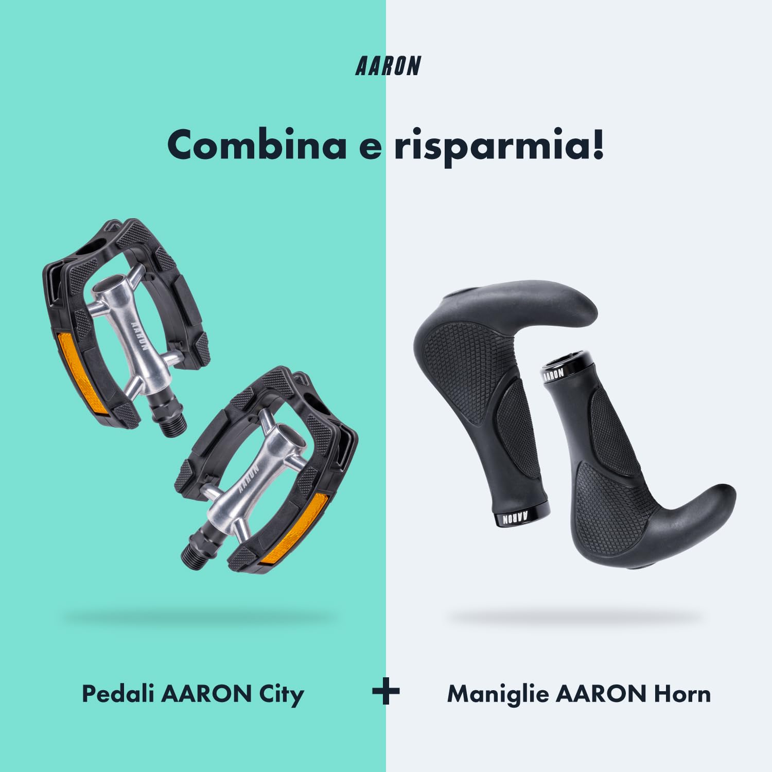 AARON City Pedali da bicicletta con impugnatura in gomma antiscivolo e cuscinetto a sfera industriale sigillato, pedali da trekking con riflettori per e-bike, trekking, City Bike, Argento/Nero