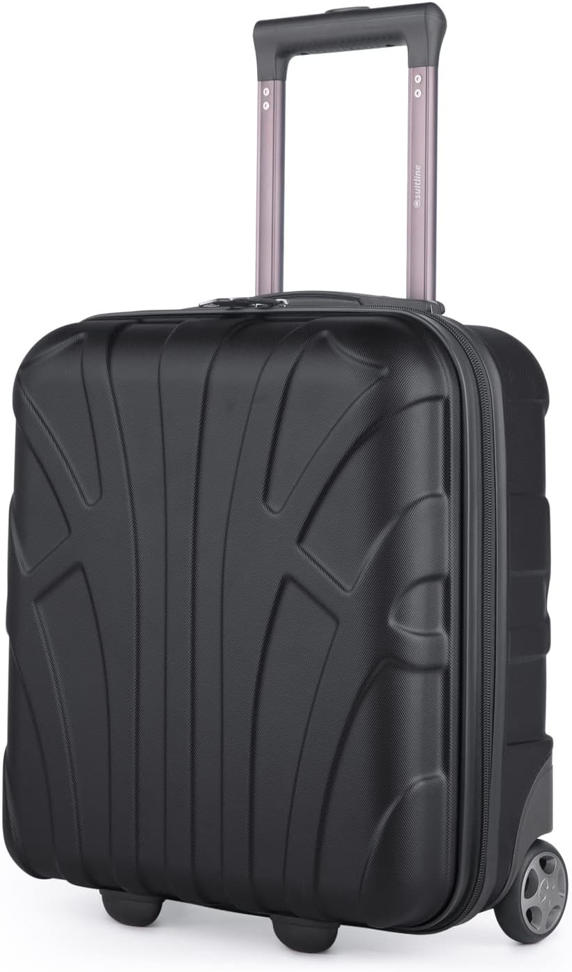 suitline - Small suitcase 45x36x20 cm, Easyjet baggage allowance underseat hand luggage, carry-on luggage trolley light, 30 litres, ABS hard shell, black