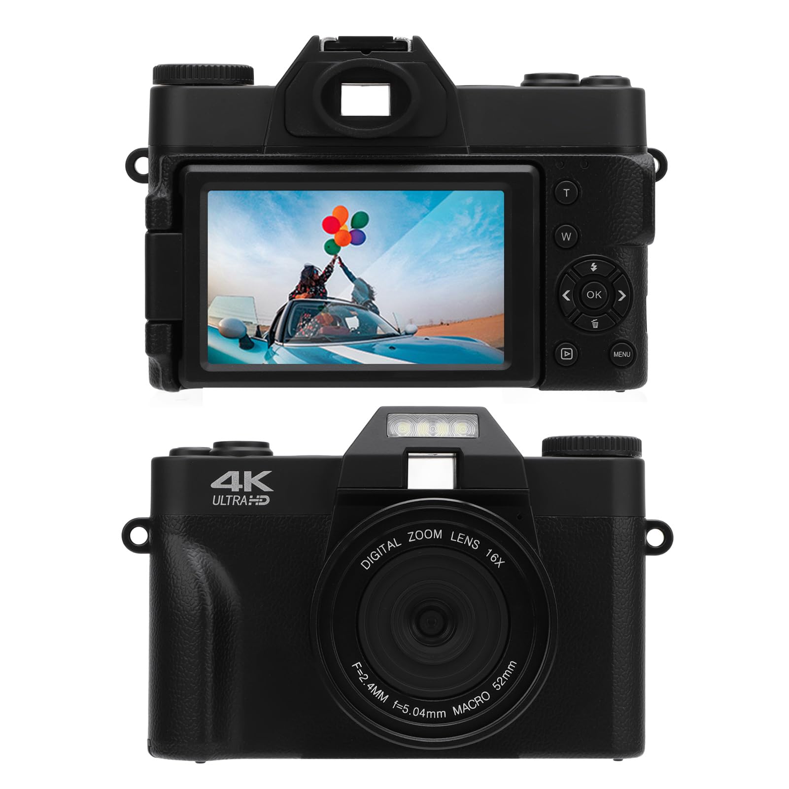 Cámara Digital Vlogging, 56MP 4K WiFi con Pantalla Giratoria 270°, Zoom Digital 16X, Compacta para Viajes y Fotografía