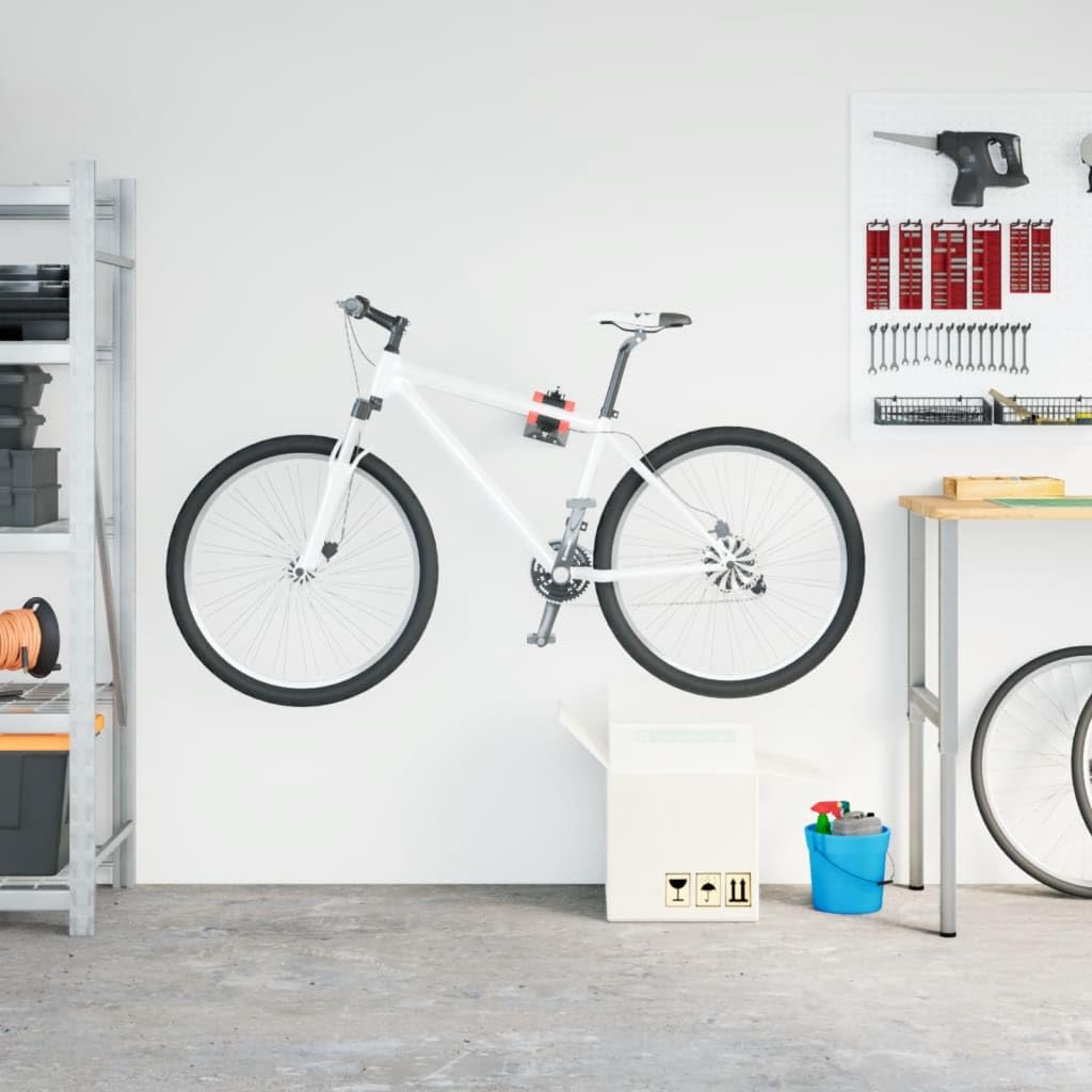 Fahrrad Montageständer Wandmontage klappbar aus pulverbeschichtetem Stahl, rot schwarz, 25 bis 40 mm Spannweite, 20 kg Traglast, platzsparende Halterung für Garage und Keller