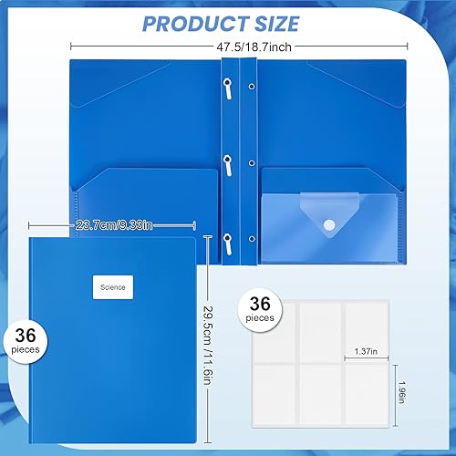 Miniatura 9 de Carpetas de plástico con 2 bolsillos adicionales, 24 piezas, con 2 bolsillos, resistentes con puntas, sujetadores y etiqueta para escribir para la