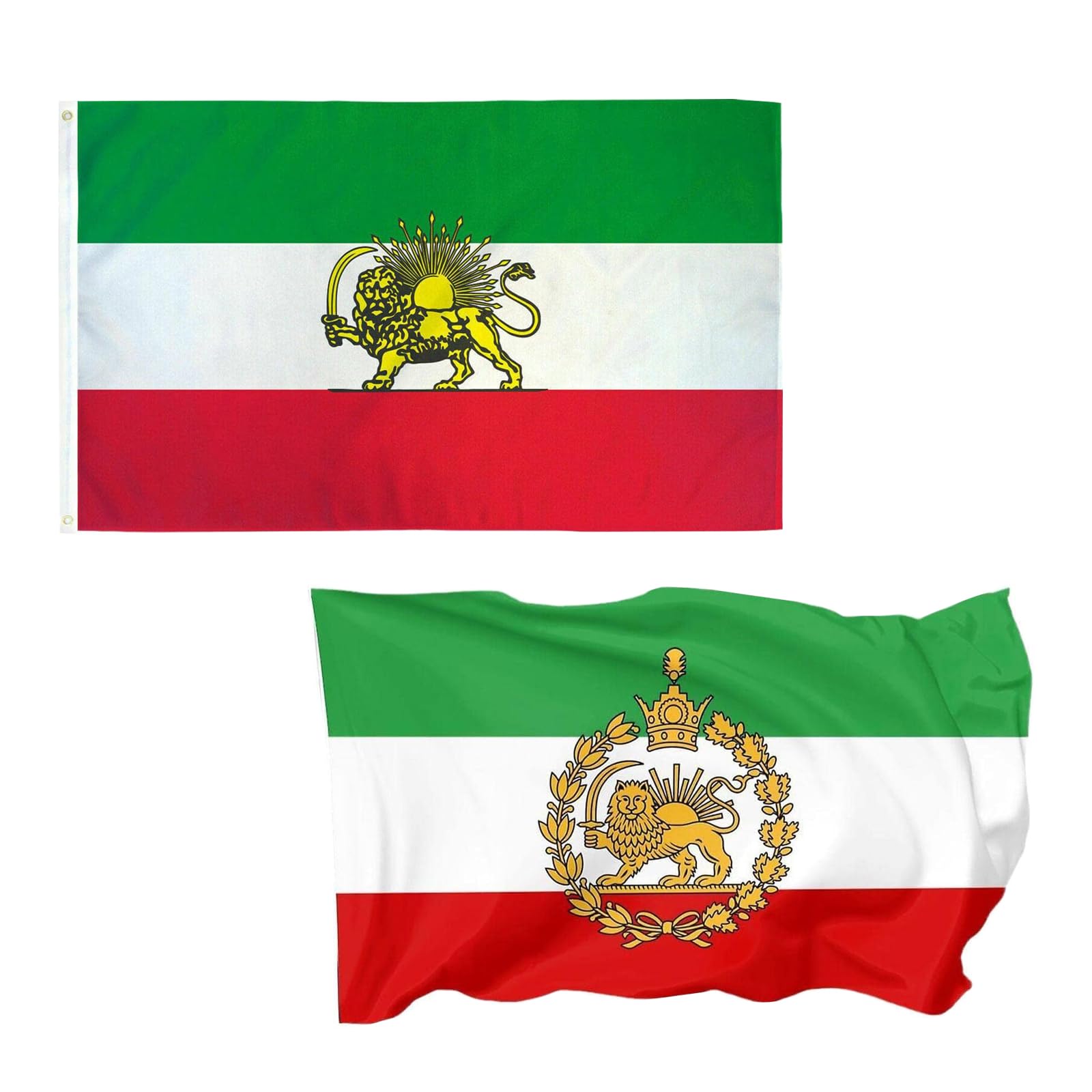 2PCS Iran Flag 3x5FT Iranian Flags Set Old Historic Iran Flag & Former Iran Flags with Lion Sun Crown Premium Polyester,Fade Resistant Iranian Banner With Two Metal Grommets For Decor(c-2pcs)