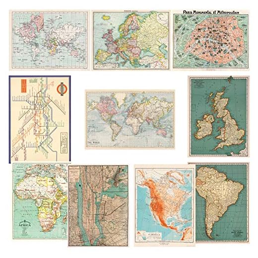 Monolike Vintage Poster and Wrapping Paper, World map Design 10 Sheets