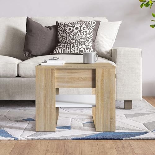 Miniatura 6 de Mesa de café multifuncional moderna para decoración de muebles, mesa de café, color blanco y roble Sonoma de 21.9 x 21.7 x 17.7 pulgadas, madera de