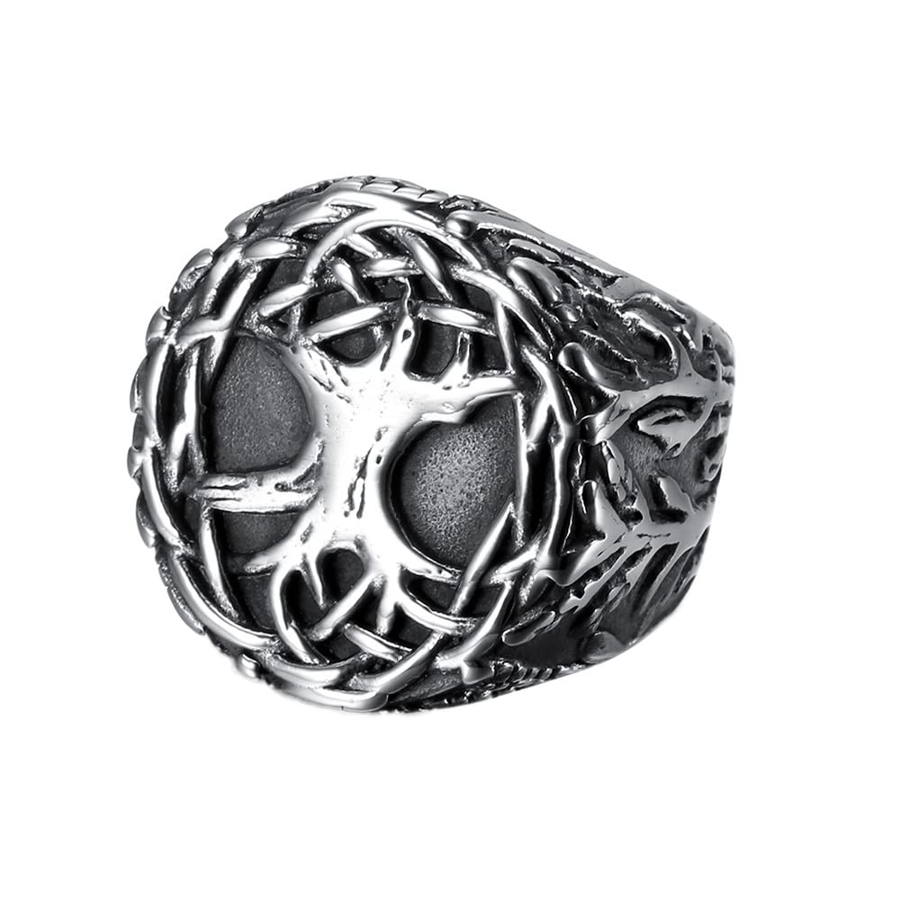 DFWY Viking Tree of Life Ring, Mens Yggdrasil 316L Stainless Steel Signet Ring, Norse Amulet Vintage Hip Hop Fashion Punk Style Jewelry Size 7-13 (Size : 07)