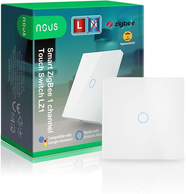 Inteligentny włącznik światła Touch ZigBee, działa z neutralnym i bez neutralnego włącznika światła Touch dla Alexa, inteligentny włącznik światła podtynkowy, MQTT, ZigBee2MQTT - NOUS LZ1
